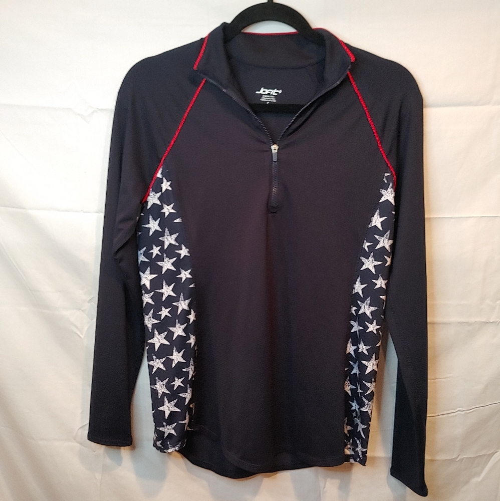 Jofit Long Sleeve Mock Blue & Red White Stars Athletic 3/4 Zip Polo Sz S NWOT